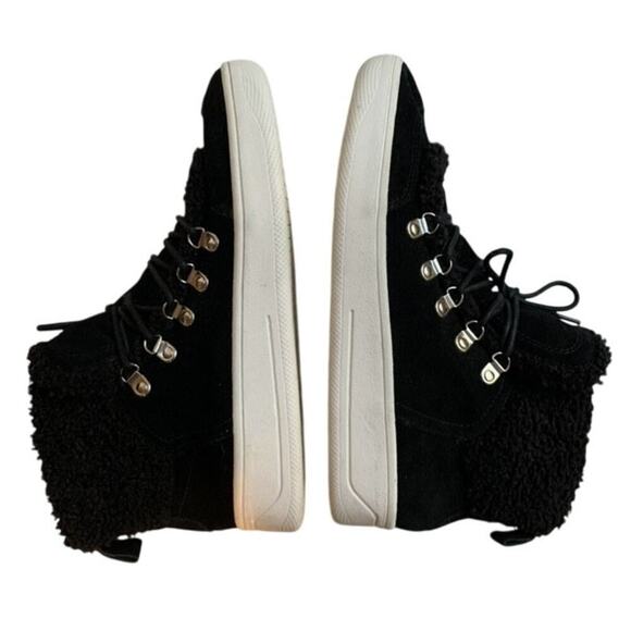 Steve Madden Debora Black Suede & Sherpa Mid Top Sneaker Bootie Size 8 - Picture 5 of 8